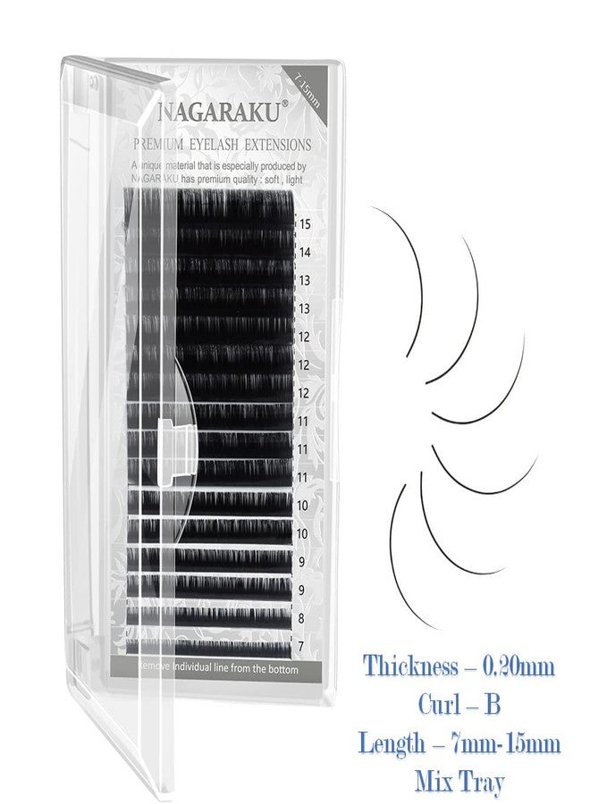 NAGARAKU Eyelash Extensions Individual Lashes 0.20 B curl 7-15mm Mix Tray Classic Matte Black Soft Natural 16 rows lash extensions - Image 2
