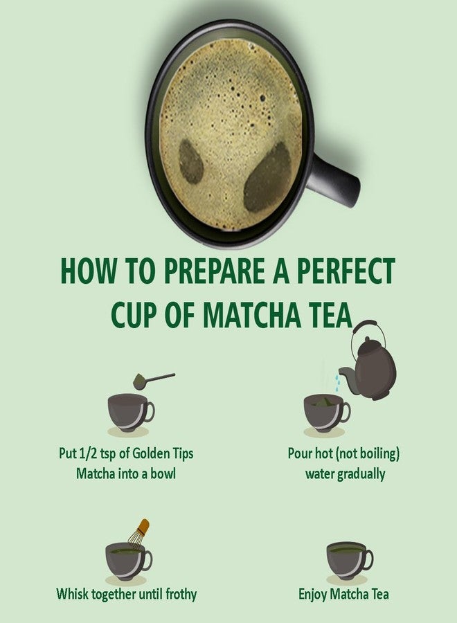 Golden Tips Japanese Matcha Green Tea Powder – 100g (100 Servings) Tin Can, No Additives, Antioxidant-Rich Superfood, No Artificial Sweeteners - Image 3