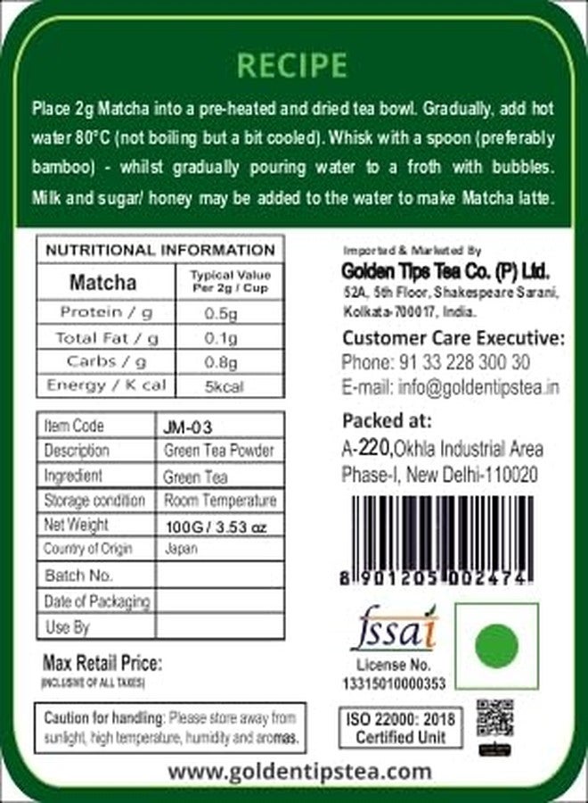 Golden Tips Japanese Matcha Green Tea Powder – 100g (100 Servings) Tin Can, No Additives, Antioxidant-Rich Superfood, No Artificial Sweeteners - Image 4