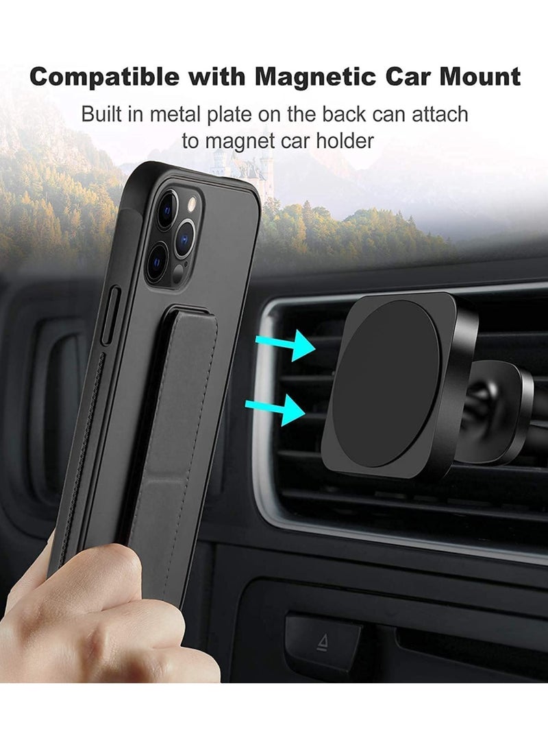 ELTRAZONE IPhone 14 Pro Case with Magnetic Foldable Back Stand and Holder, Cover with Finger Strap and Hand Grip, Magnetic Car Mount Kickstand IPhone 14 Pro (Black) - Image 3