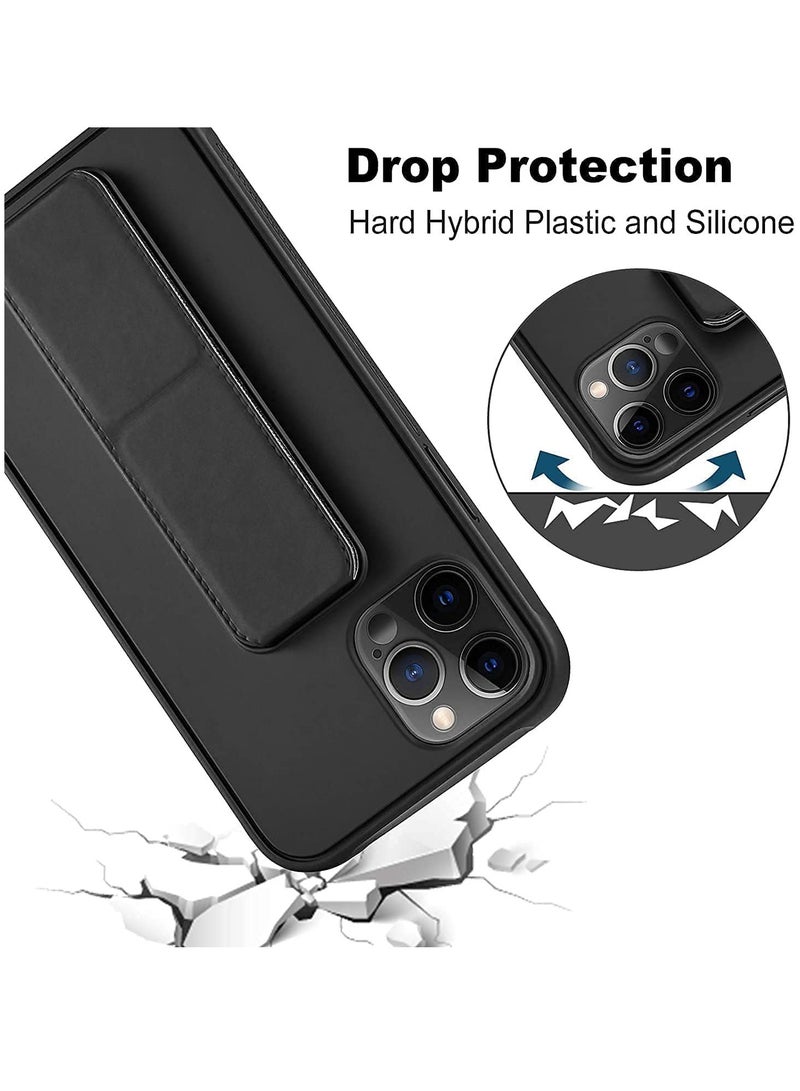 ELTRAZONE IPhone 14 Pro Case with Magnetic Foldable Back Stand and Holder, Cover with Finger Strap and Hand Grip, Magnetic Car Mount Kickstand IPhone 14 Pro (Black) - Image 2