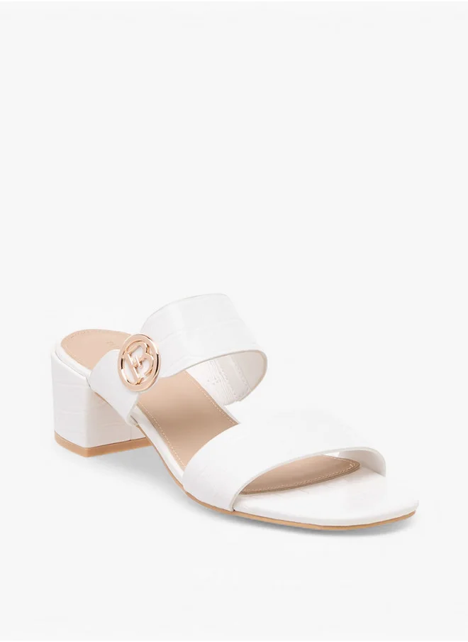 Flora Bella By Shoexpress Women's Monogram Accent Blocked Heel Slip-On Sandals