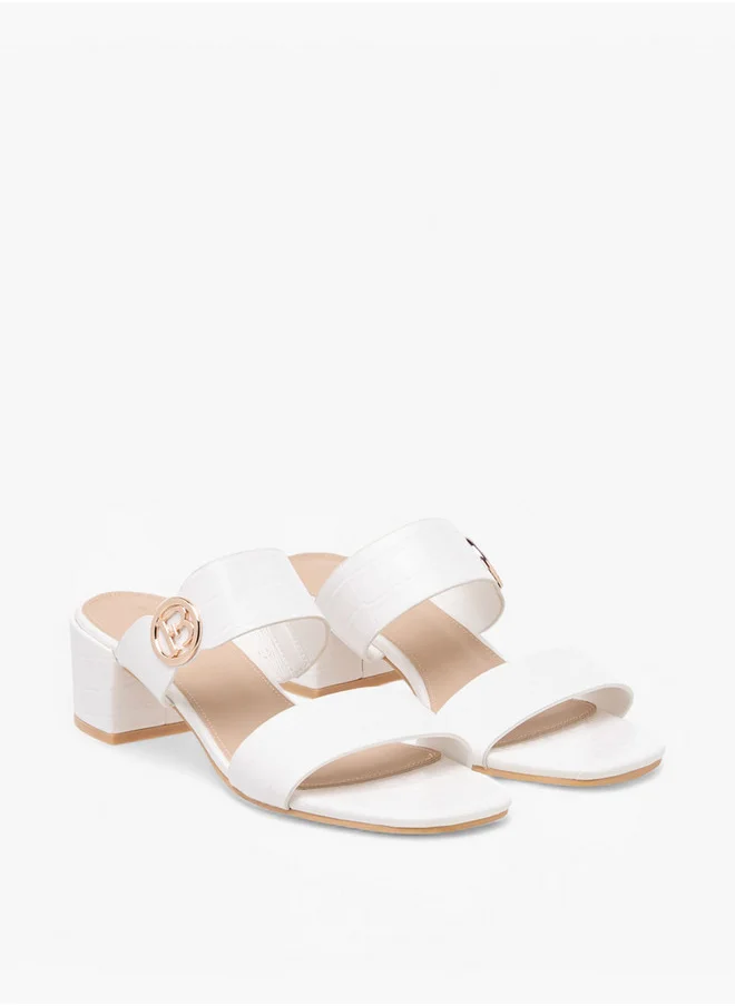 Flora Bella By Shoexpress Women's Monogram Accent Blocked Heel Slip-On Sandals