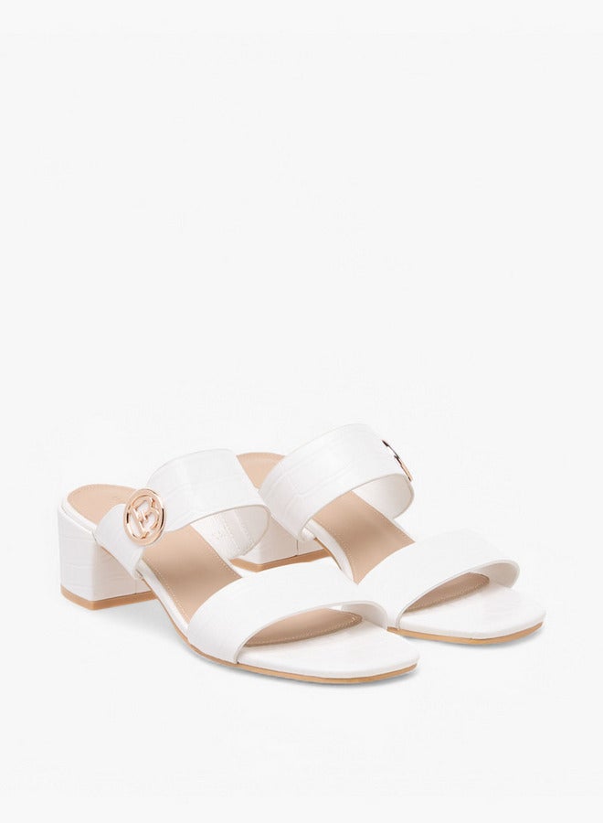 Flora Bella By Shoexpress Women's Monogram Accent Blocked Heel Slip-On Sandals  - Image 1
