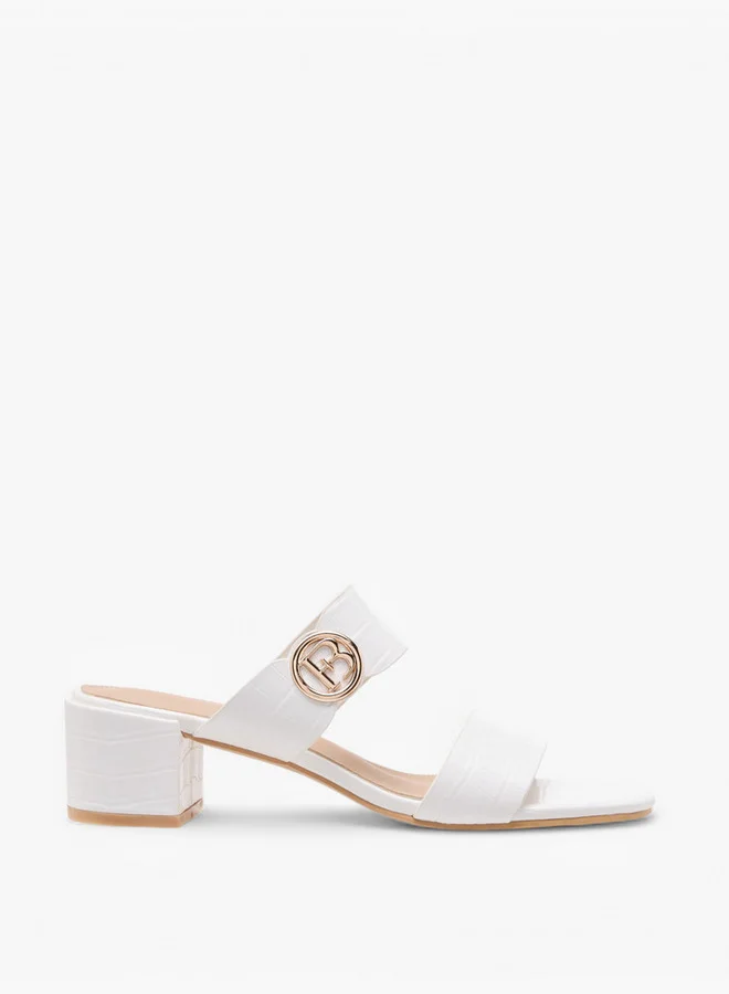 Flora Bella By Shoexpress Women's Monogram Accent Blocked Heel Slip-On Sandals