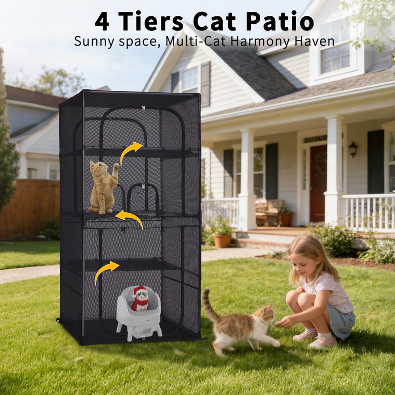 Rockever 4 Tiers Catio Outdoor Cat Enclosure, 61.4" Cat Cage with Window Acess, Indoor Outdoor Cat House for Multiple Cats, Large Cat Patio 6 Doors with Waterproof UV-Resistant Roof - Image 3