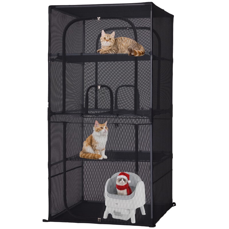 Rockever 4 Tiers Catio Outdoor Cat Enclosure, 61.4" Cat Cage with Window Acess, Indoor Outdoor Cat House for Multiple Cats, Large Cat Patio 6 Doors with Waterproof UV-Resistant Roof - Image 1