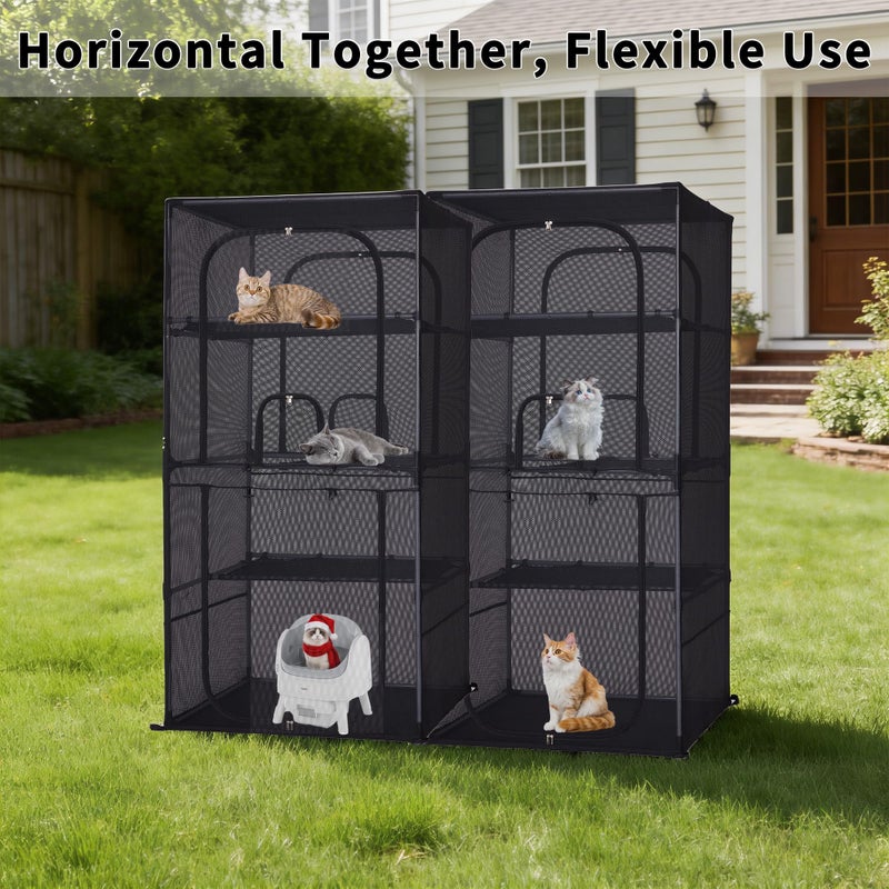 Rockever 4 Tiers Catio Outdoor Cat Enclosure, 61.4" Cat Cage with Window Acess, Indoor Outdoor Cat House for Multiple Cats, Large Cat Patio 6 Doors with Waterproof UV-Resistant Roof - Image 4