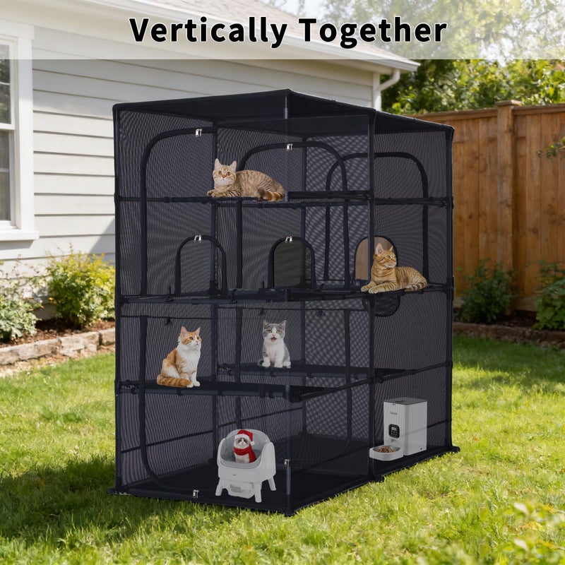 Rockever 4 Tiers Catio Outdoor Cat Enclosure, 61.4" Cat Cage with Window Acess, Indoor Outdoor Cat House for Multiple Cats, Large Cat Patio 6 Doors with Waterproof UV-Resistant Roof - Image 5