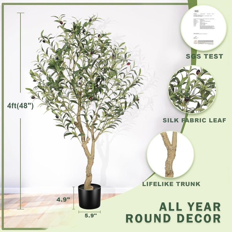 LYERSE 4ft Olive Tree - Olive Trees Artificial Indoor - Faux Olive Tree 4ft with Large Olive Branches and Lifelike Fruits - Fake Olive Tree for Modern Home Office House Living Room Decor - Image 3