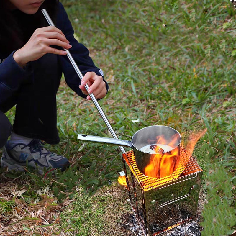 RBRSLALA Portable Wood Burning Camp Stove with Grill - Folding, Backpacking, Box Stove with Fire Blowing Stick and Carrying Bag - Image 2