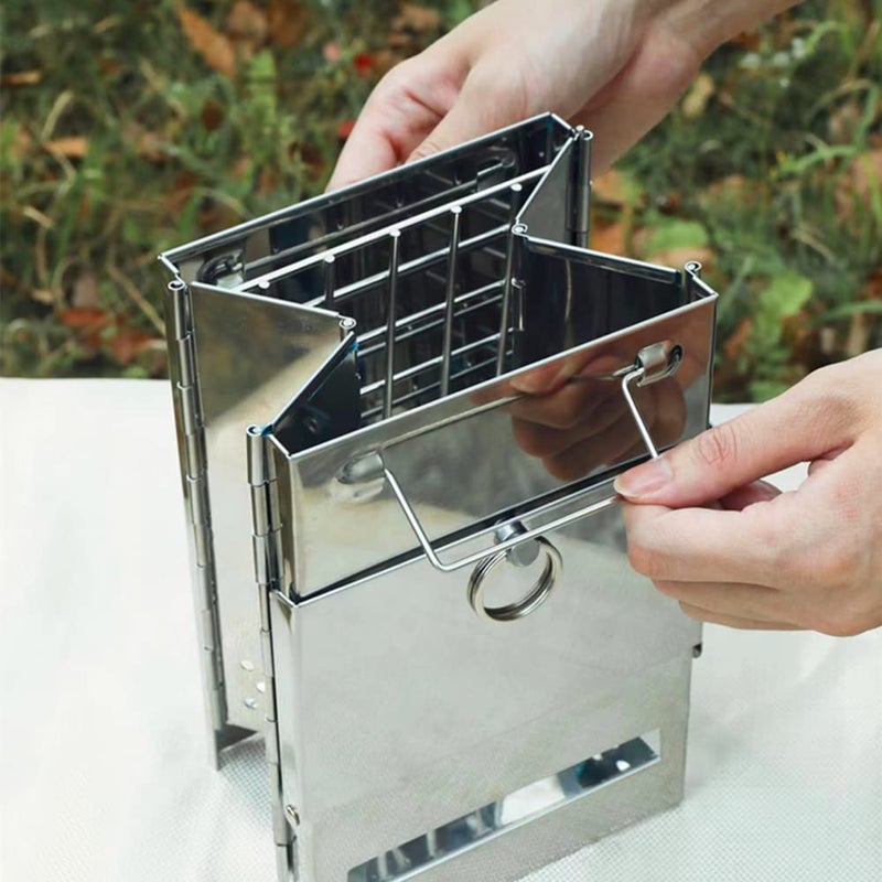 RBRSLALA Portable Wood Burning Camp Stove with Grill - Folding, Backpacking, Box Stove with Fire Blowing Stick and Carrying Bag - Image 3