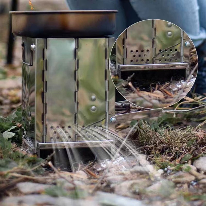 RBRSLALA Portable Wood Burning Camp Stove with Grill - Folding, Backpacking, Box Stove with Fire Blowing Stick and Carrying Bag - Image 4
