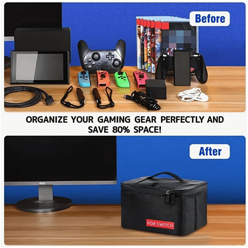 حقيبة تخزين متوافقة مع Switch و Switch Lite و OLED حقيبة سفر محمولة وحقيبة كروس بودي للكونسول ودوك وجوي كون والإكسسوارات - أسود - Image 5