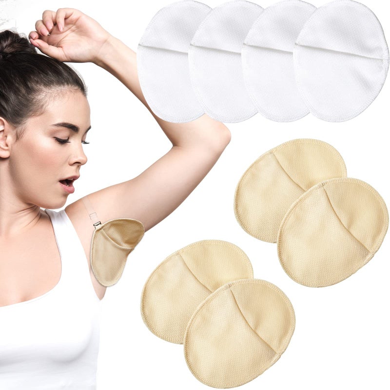 4 Pairs Underarm Sweat Pads Reusable Armpit Absorbing Guards Washable with Shoulder Strap Under Arm Breathable Absorbent Sweat Protectors Pads Guards for Women and MenNude White