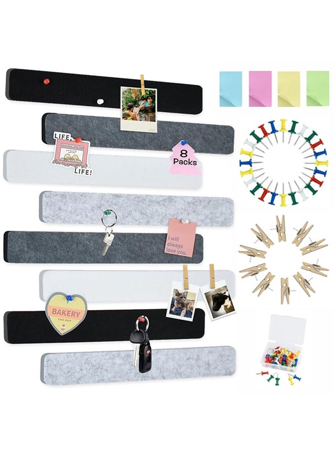 GNAFOTU 8 pcs Bulletin Board Bar Strips with 50 Pushpins & 10 Wooden Clip pins，Self Adhesive Cork Board for Wall，Felt Pin Board for School，Office Decor - Image 1