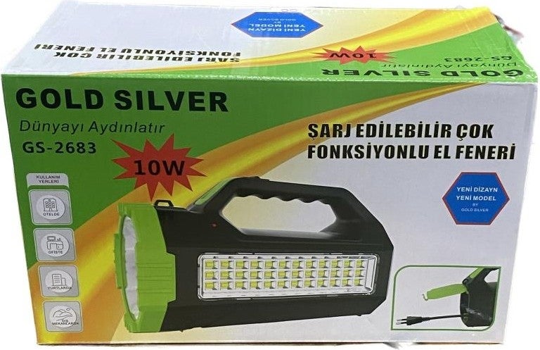 Gold Silver GS-2683 Rechargeable Multi-Function Flashlight  - Image 1