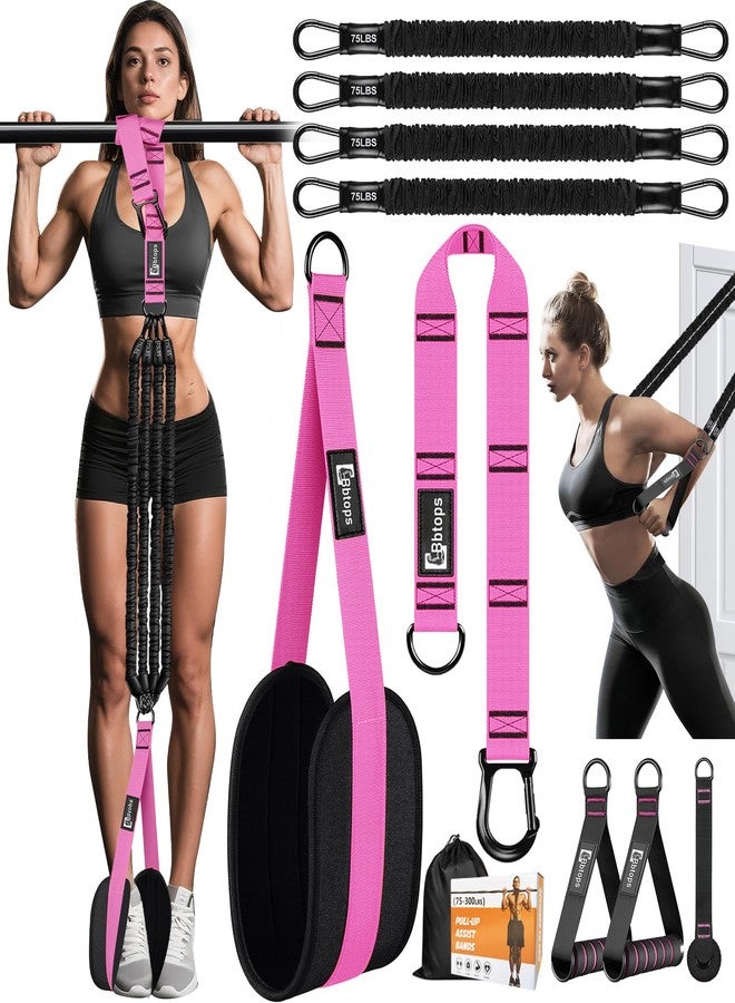 Bbtops Pull Up Assistance Bands,Up to 300 lbs Assistance,Adjustable Heavy Duty 4 Pull Up Bands with Handle and Door Anchor for Home Gym Fitness Exercise Strength Training Workout Equipment Pink - Image 1