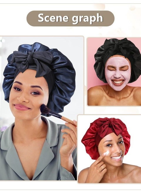 Satin Bonnet for Women Silk Hair Bonnet for Sleeping Cap with Band Double Layer Night Cap for Curly Hair Wrap (Dust Rose)