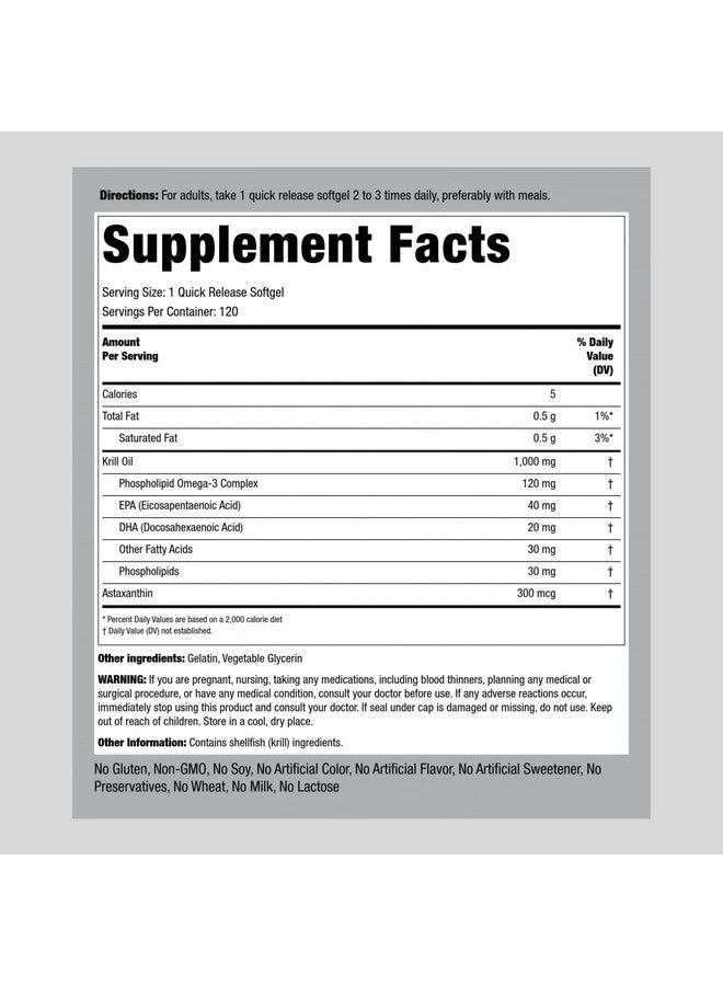 Piping Rock Krill Oil 1000Mg Softgels ; 120 Count ; Omega 3 Epa Dha Supplement ; With Astaxanthin ; Maximum Strength ;Non Gmo Gluten Free  - Image 3