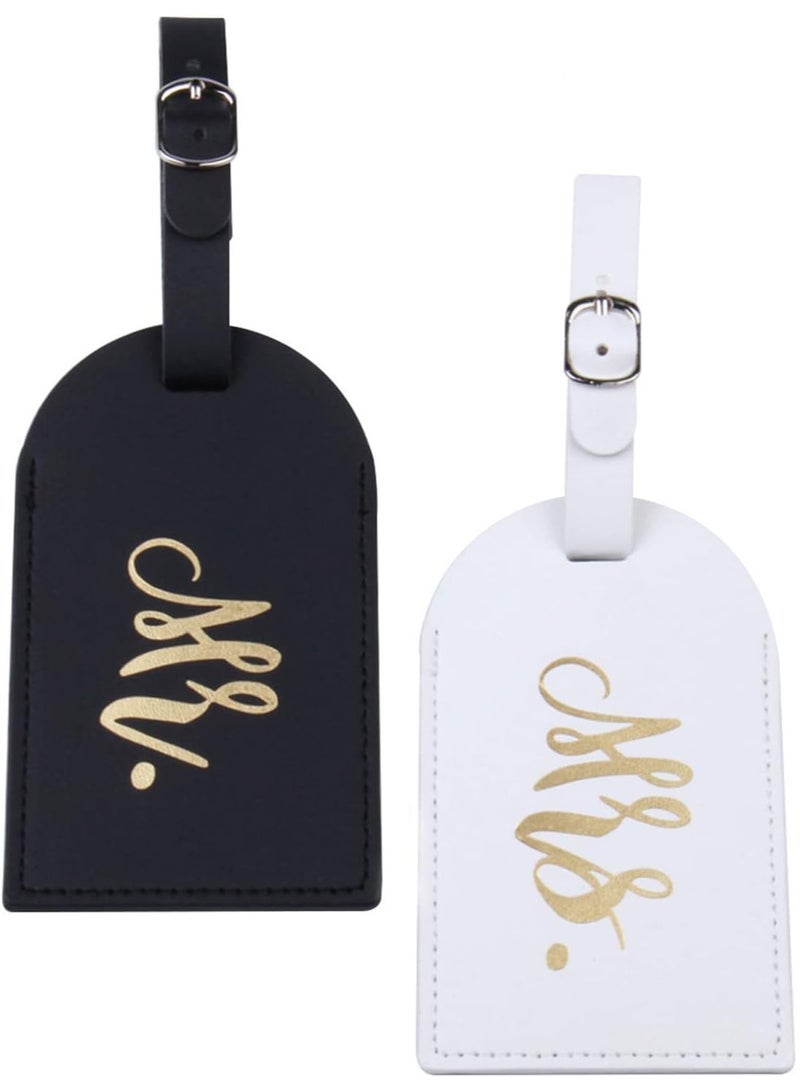 Mr and Mrs Luggage Tags, Honeymoon Gifts Wedding Gifts for Bride, PU Leather Travel Tags with Name ID Address Card (White & Black) - Image 1