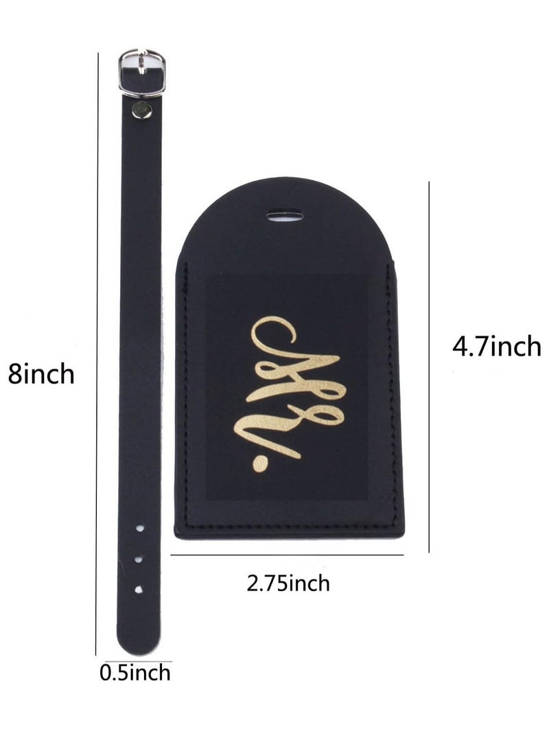 Mr and Mrs Luggage Tags, Honeymoon Gifts Wedding Gifts for Bride, PU Leather Travel Tags with Name ID Address Card (White & Black) - Image 2