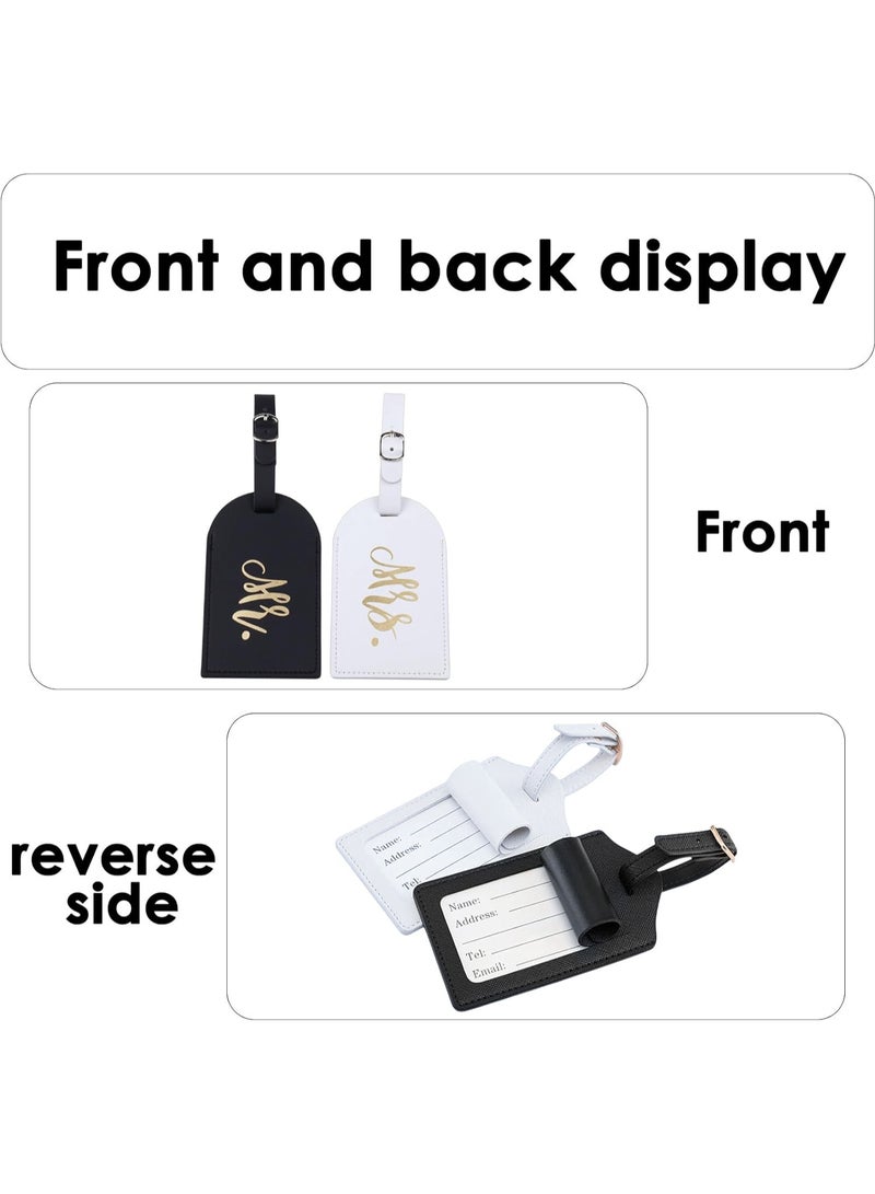 Mr and Mrs Luggage Tags, Honeymoon Gifts Wedding Gifts for Bride, PU Leather Travel Tags with Name ID Address Card (White & Black) - Image 4
