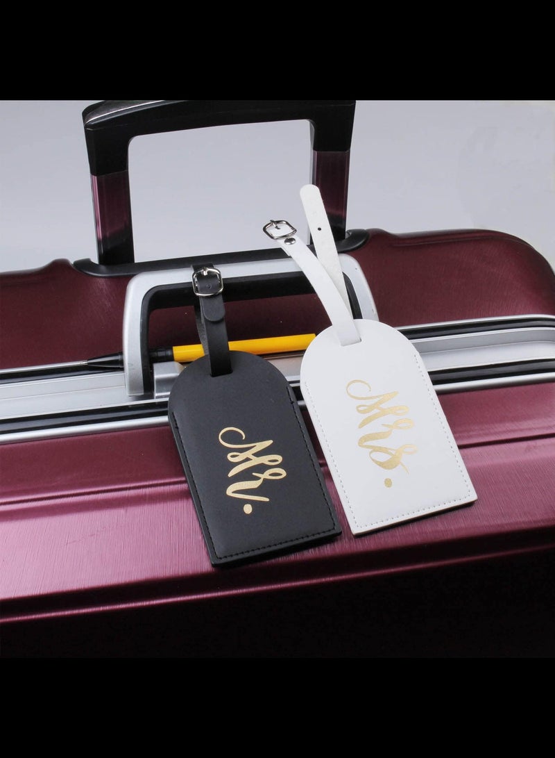 Mr and Mrs Luggage Tags, Honeymoon Gifts Wedding Gifts for Bride, PU Leather Travel Tags with Name ID Address Card (White & Black) - Image 3