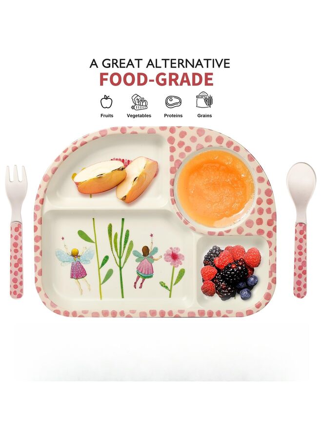 LAMAY 7Pcs/Set Bamboo Kids Dinnerware Set - Children Dishes - Food Plate Bowl Cup Spoon Fork Set Dishware, Cartoon Tableware(A) - Image 3
