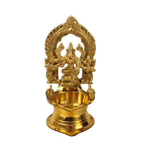 Spillbox Traditional Brass Varagi Kamachi Diya for Puja Deepam Oil Lamp for Home |Kamatchi Devi Maa|Kamatchi Amman Vilakku[Height: 4.5inch][Weight: 310] - Varagi Amman Small - Image 1