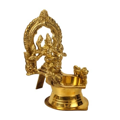 Spillbox Traditional Brass Varagi Kamachi Diya for Puja Deepam Oil Lamp for Home |Kamatchi Devi Maa|Kamatchi Amman Vilakku[Height: 4.5inch][Weight: 310] - Varagi Amman Small - Image 2