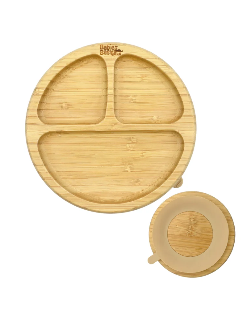 Babies Basic Babies Basic Bamboo Plate with Silicone Suction for Kids, Beige