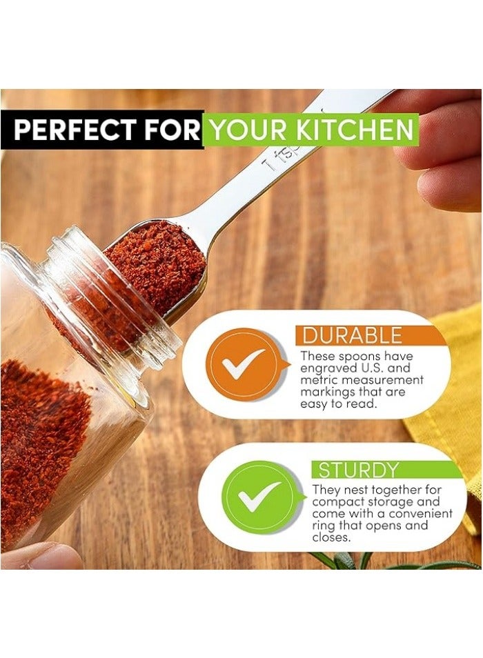 Stainless Steel Measuring Spoons Set of 7 with Leveler, Rectangular Metal Teaspoon & Tablespoon Measuring Spoons for Dry & Liquid Ingredients - Nesting Kitchen Gadgets For Baking & Cooking - Image 4