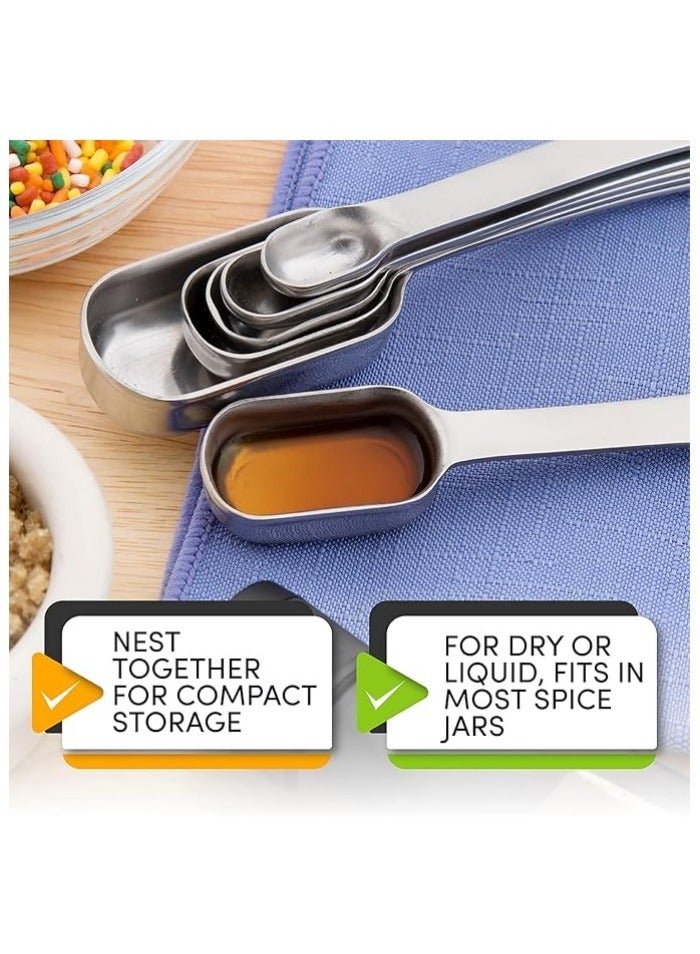 Stainless Steel Measuring Spoons Set of 7 with Leveler, Rectangular Metal Teaspoon & Tablespoon Measuring Spoons for Dry & Liquid Ingredients - Nesting Kitchen Gadgets For Baking & Cooking - Image 5
