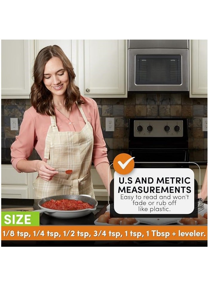 Stainless Steel Measuring Spoons Set of 7 with Leveler, Rectangular Metal Teaspoon & Tablespoon Measuring Spoons for Dry & Liquid Ingredients - Nesting Kitchen Gadgets For Baking & Cooking - Image 3