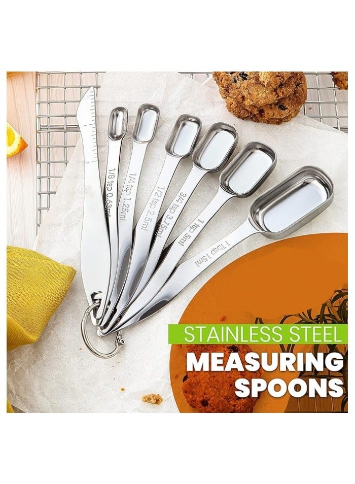 Stainless Steel Measuring Spoons Set of 7 with Leveler, Rectangular Metal Teaspoon & Tablespoon Measuring Spoons for Dry & Liquid Ingredients - Nesting Kitchen Gadgets For Baking & Cooking - Image 2