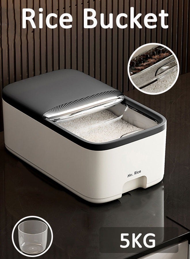 Rice Bucket Rice Storage Container with Measuring Cup Food Dispenser Rice Container Household Rice Bucket BPA-Free Household for Kitchen Pantry Organization（5KG）  - Image 1