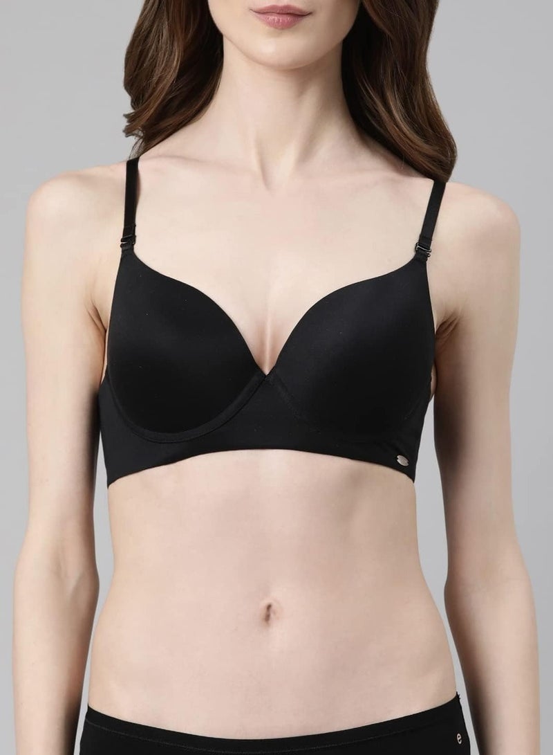 enamor Women Underwire Push Up Soft Cup Bra Adjustable Strap Black - Image 2