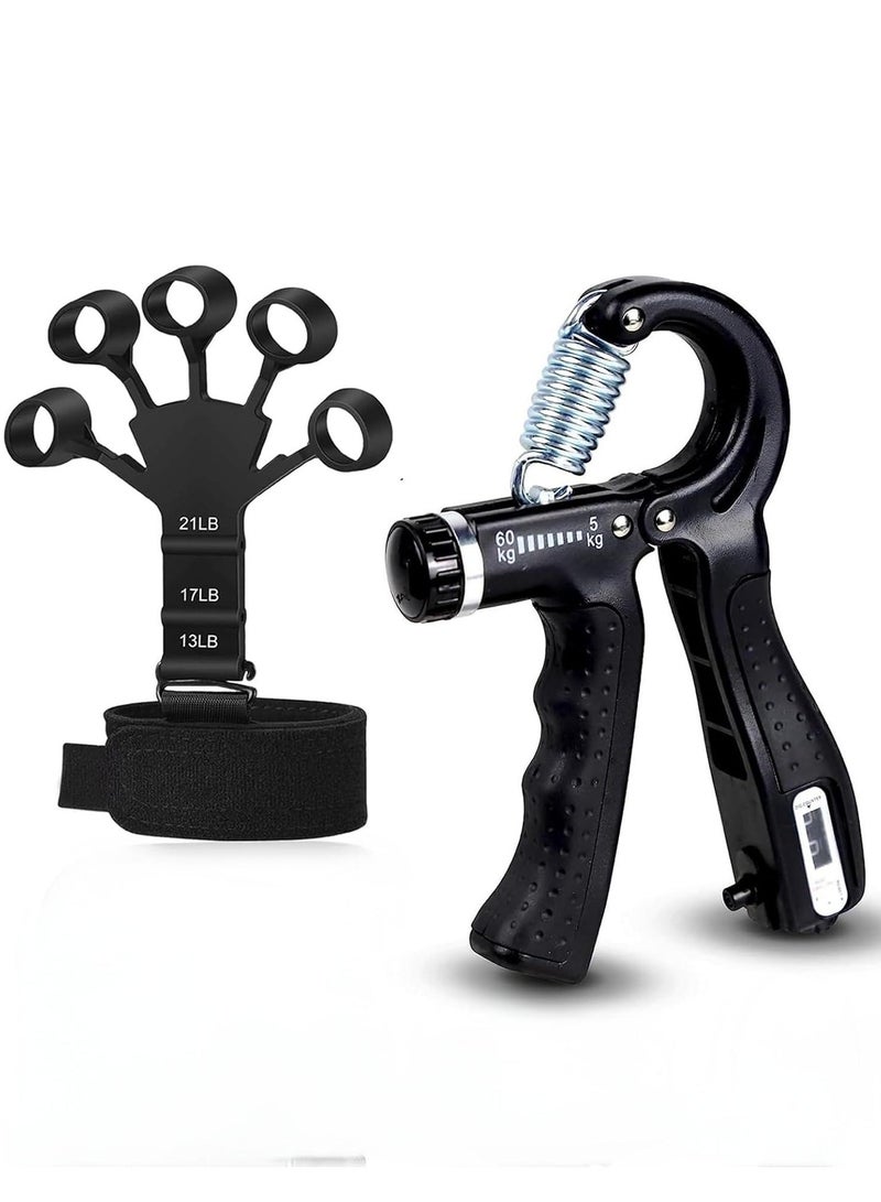 HW Hand Grip Strengthener Trainer Kit - Hand Strengthener & Grip Strength Kit - Forearm Grip Adjustable Resistance - Finger Stretcher, Hand Gripper, Finger Exerciser for Men/Women - Image 1
