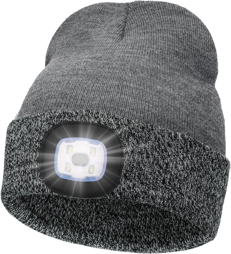 MELASA Unisex Hat with Light, USB Rechargeable Hands Free Headlamp LED Beanie, Winter Gifts for Men Dad Father Husband Him - Image 1