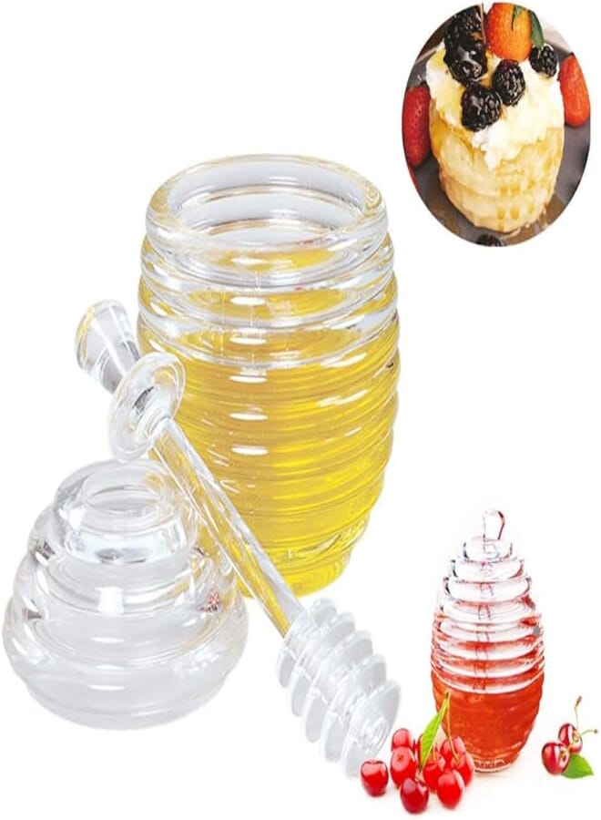 Spaceshoop LEAMALLS Honey Dispenser, Jar Storage Pot Syrup Sugar Container Canisters Kitchen Tools 265ML - Clear