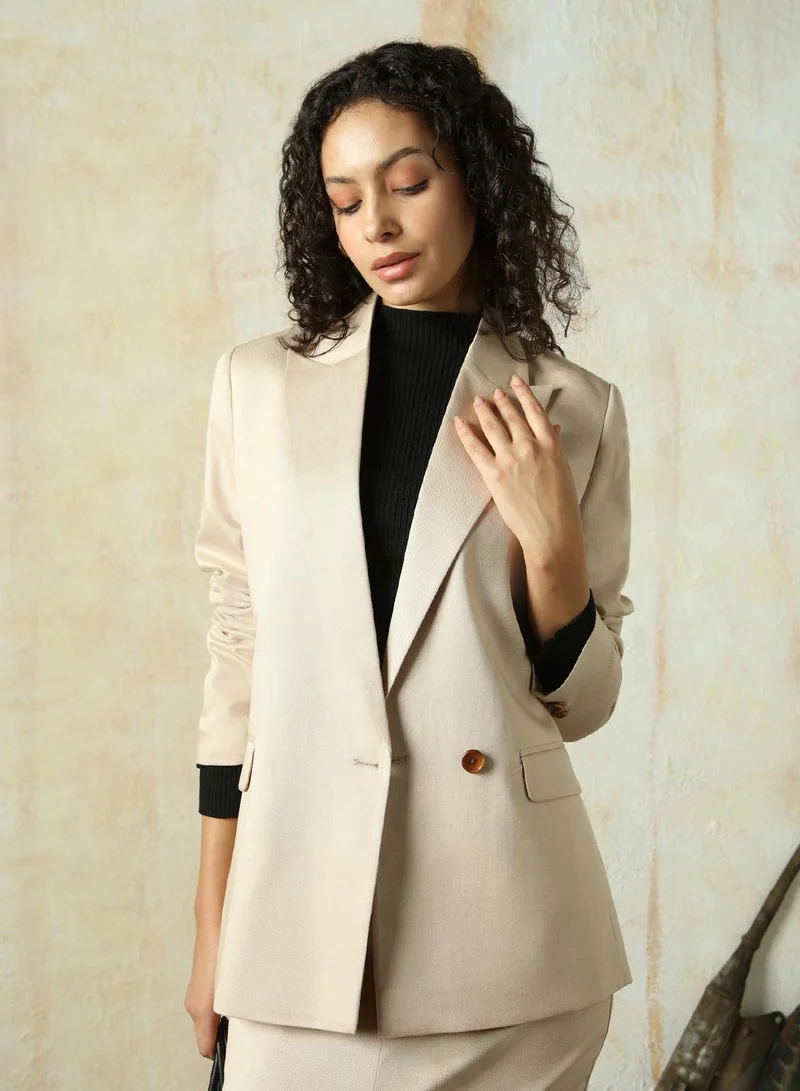 HIGH STAR Women's Doe Skin Polyester Blend Solid Tailored Fit Blazer