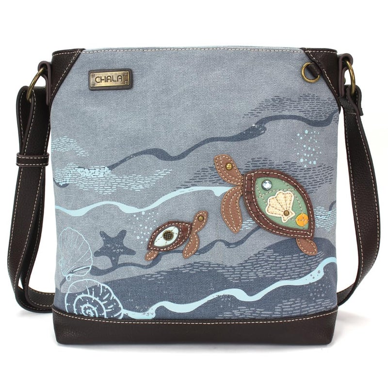 CHALA Canvas Crossbody Women Mid-Size Crossbody Shoulder Purse with Adjustable Strap - Turtle - indigo - Image 1