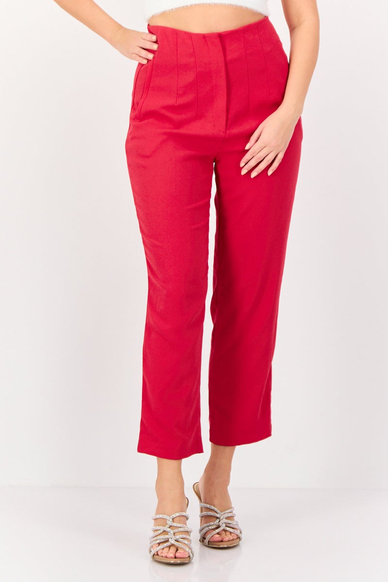 KOTON Women Regular Fit Solid Straight Leg Pants, Fushia  - Image 1