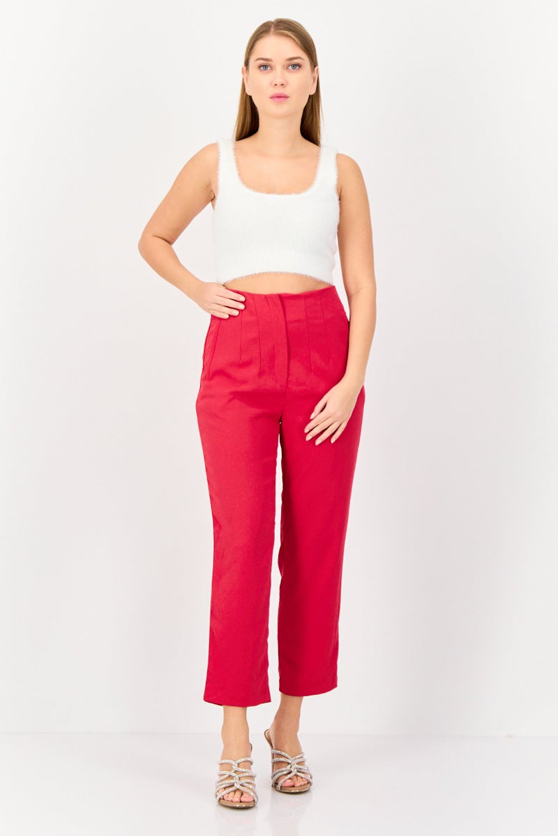 KOTON Women Regular Fit Solid Straight Leg Pants, Fushia  - Image 3