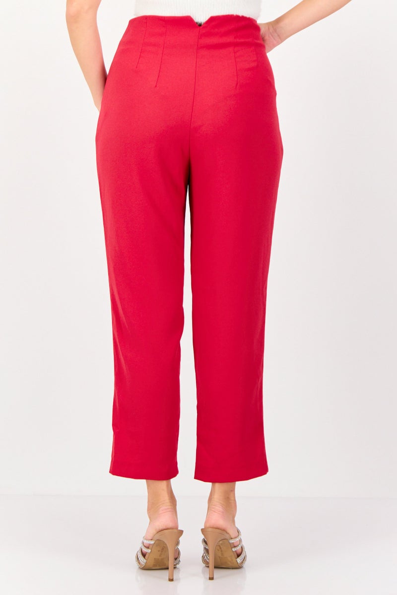 KOTON Women Regular Fit Solid Straight Leg Pants, Fushia - Image 2