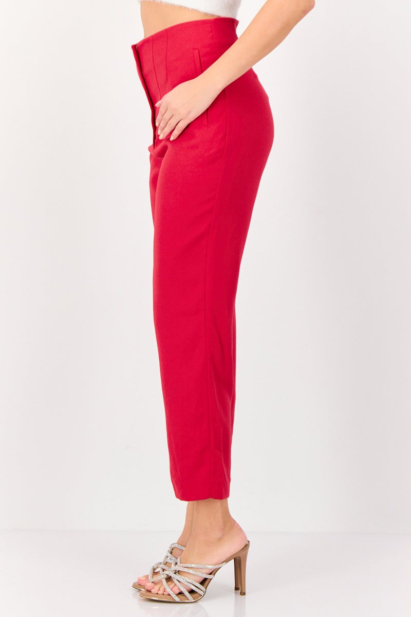 KOTON Women Regular Fit Solid Straight Leg Pants, Fushia - Image 4