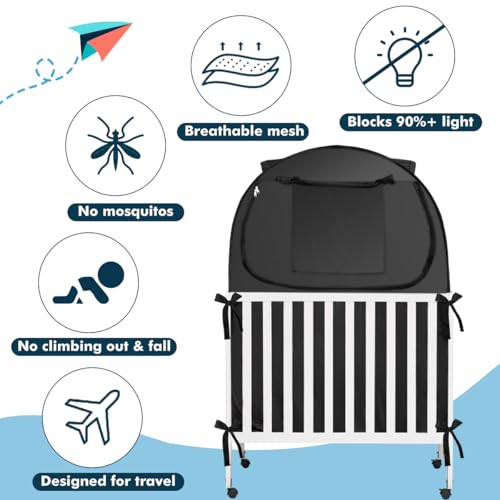 L RUNNZER Pack N Play Blackout Cover, Portable Travel Essential Pack N Play Cover, Dark Pack and Play Blackout Cover for Baby Sleeping, Block 90% + Light - Image 5