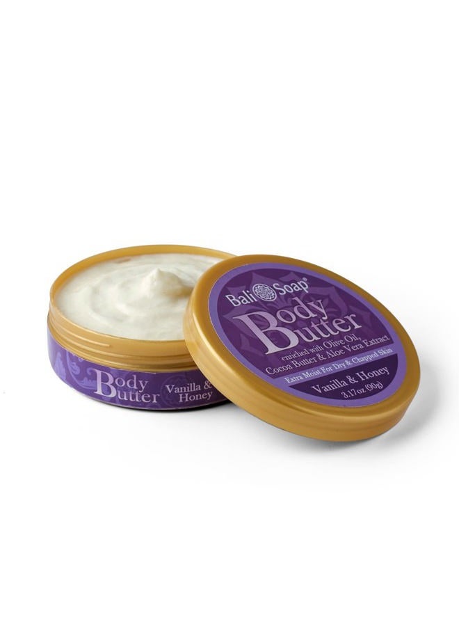 Bali Soap زبدة الجسم بالشوكولاتة والفانيليا - كريم جسم معطر للنساء والرجال - زبدة الكاكاو ومستخلص الألوة فيرا، مجموعة هدايا من 2 عبوة 3.1 أونصة لكل منها - Image 3