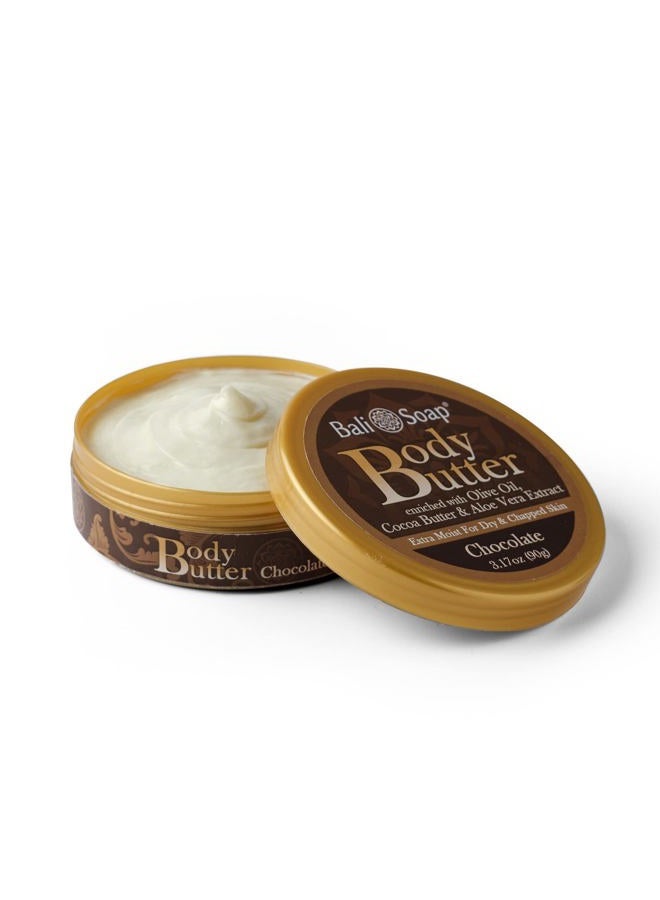 Bali Soap زبدة الجسم بالشوكولاتة والفانيليا - كريم جسم معطر للنساء والرجال - زبدة الكاكاو ومستخلص الألوة فيرا، مجموعة هدايا من 2 عبوة 3.1 أونصة لكل منها - Image 2